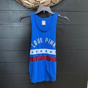 PINK Victoria's Secret Blue Tank Top with Red and White Accents